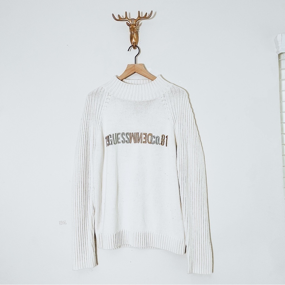 Guess Jeans Men’s White Knit Sweater Size Medium